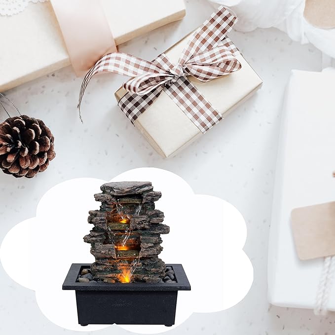 MAOCHI Tabletop Water Fountain, Home Décor Soothing Sound Machine with Automatic Pump, Deep Basin and Natural River Rocks. Indoor Zen Relaxation for Office, Living Room, or Bedroom Décor.