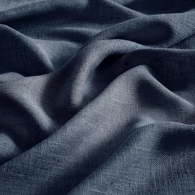 MIULEE Navy Blue Linen Curtains 84 Inch Length 2 Panels for Bedroom Living Room, Soft Thick Linen Textured Natural Window Drapes Semi Sheer Light Filtering Back Tab Rod Pocket Burlap Look Decor