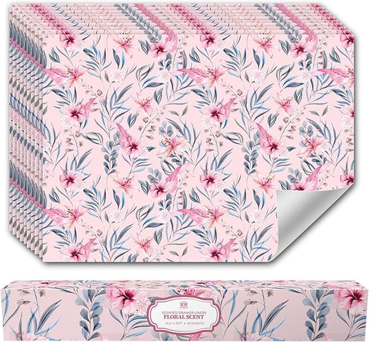 Floral Scented Drawer Liners for Dresser Drawers (10 Large Sheets, 19.7" x 14.4") - Non Adhesive Drawer Paper Liner for Bedroom Dresser & Closet Shelves by Linda’s Essentials