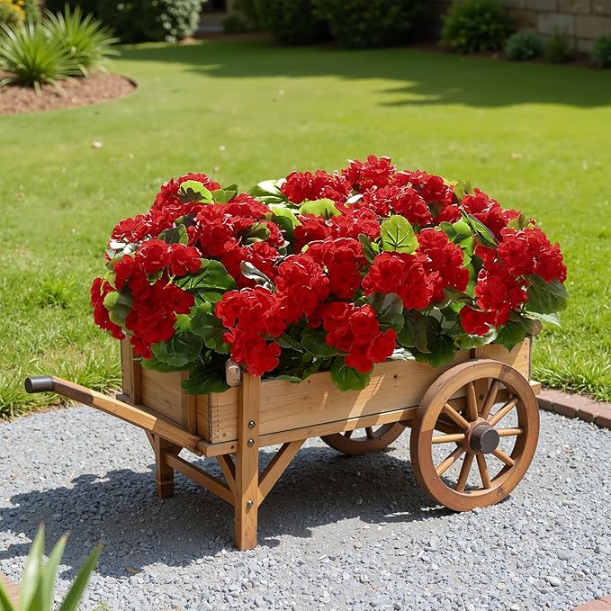 Alupssuc 24Pcs Artificial Geranium Flowers for Outdoors Decoration Silk Floral, UV Resistant Fake Plants, Faux Flower for Porch Garden Table Centerpieces Home Indoor Outside Spring Decor(24, Red)