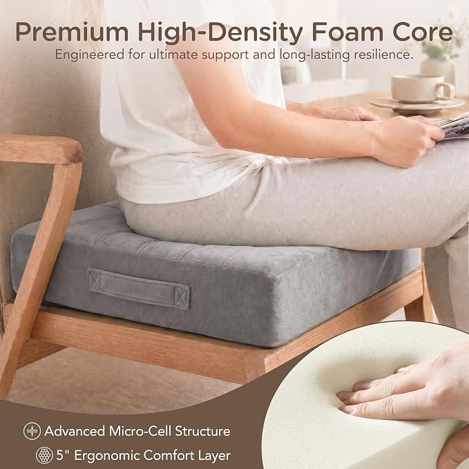 Codi Thick Replacement Couch Cushions, Upholstery Foam with Washable Covers for Sofa Cushion Chair Meditation - 24 × 24 × 5 Inch | High Density Foam, Grey