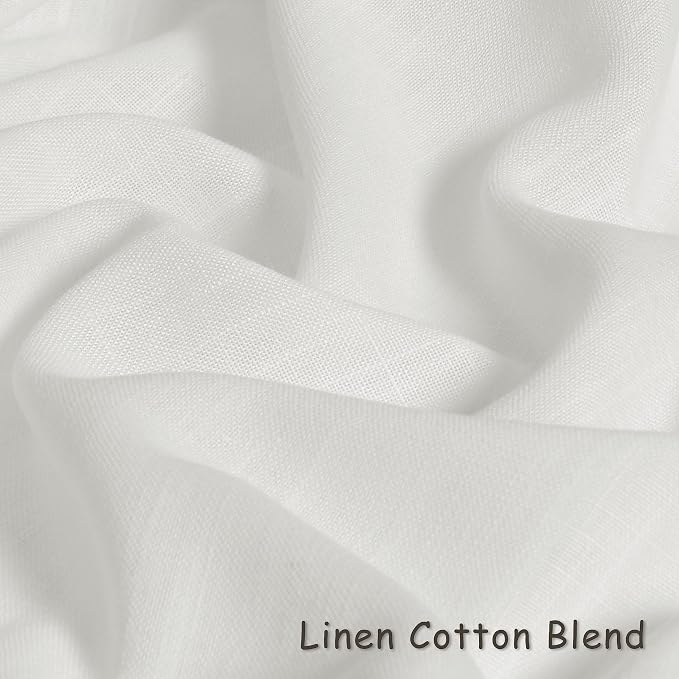 2 Panels White Curtains 90 Inch for Living Dining Room Grommet Lightweight Modern Farmhouse Boho Cotton Textured Linen Drape Ring Top Off White Semi Sheer Curtain 90 Inches Long for Bedroom Office