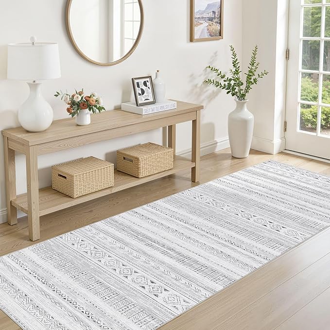 cotiled Hallway 2.6x10 Runner Rugs: Washable Boho Rugs with Non Slip Backing Large Soft Indoor Stain Resistant Carpet for Living Room Bedroom Farmhouse Dining Room Lightweight Home Decor Dark Grey