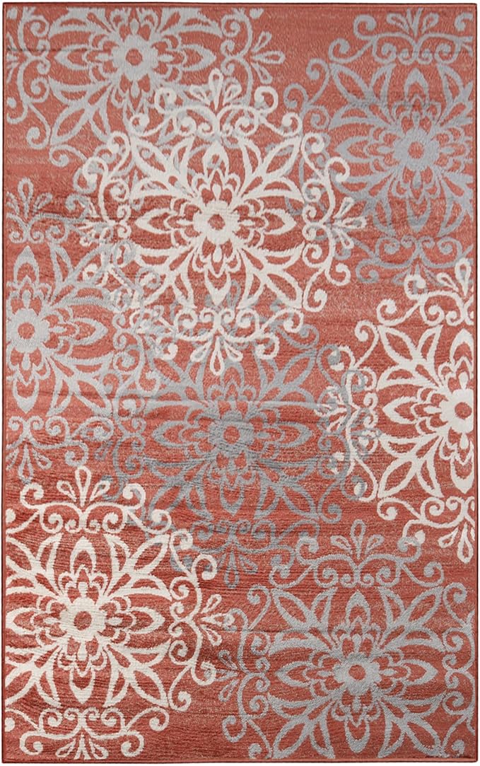 Superior Indoor Area Rug, Jute Backed, Perfect for Entryway, Office, Living/Dining Room, Bedroom, Kitchen, Hardwood Floor, Floral Scroll Decor, Leigh Collection, 4' x 6', Beige Red