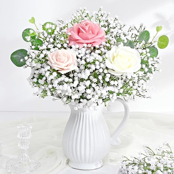 Yastouay Babys Breath Artificial Flowers, 90 Pcs White Baby Breath Flowers Artificial Bulk, Real Touch Fake Babys Breath Gypsophila for Wedding Party Bouquet Floral Arrangement Home Decor