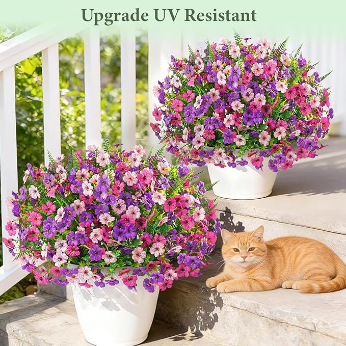 Yastouay 24 Bundles Artificial Flowers for Outdoors, UV Resistant Artificial Outdoor Flowers No Fade Fake Outdoor Flowers Plants for Garden Porch Window Box Pot Planters Decor (Mixing+Fern A)