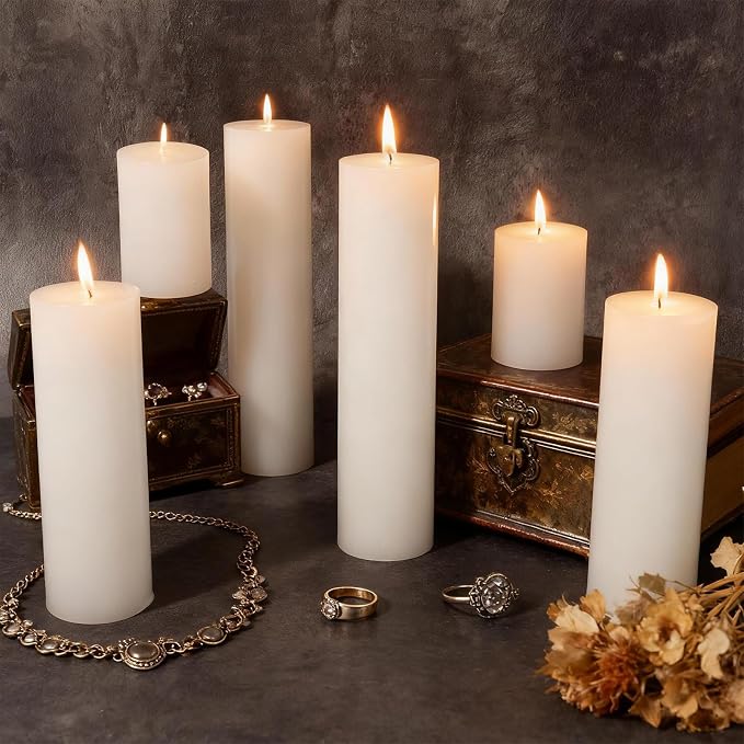 36 Pack White Pillar Candles Bulk Set, 2x3 2x6 2x8 Inch - 12 Each Size, Dripless Smokeless Clean Burning for Wedding Centerpieces, Home Decor, Church, Romantic Ambiance！