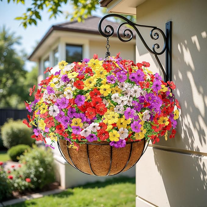 Alupssuc 24 Bundles Artificial Flowers for Outdoors Decoration, UV Resistant Silk Faux Floral Spring Fake Plastic Plants Greenery for Outside Indoor Home Porch Window Planter Decor, Mix 4 Colors