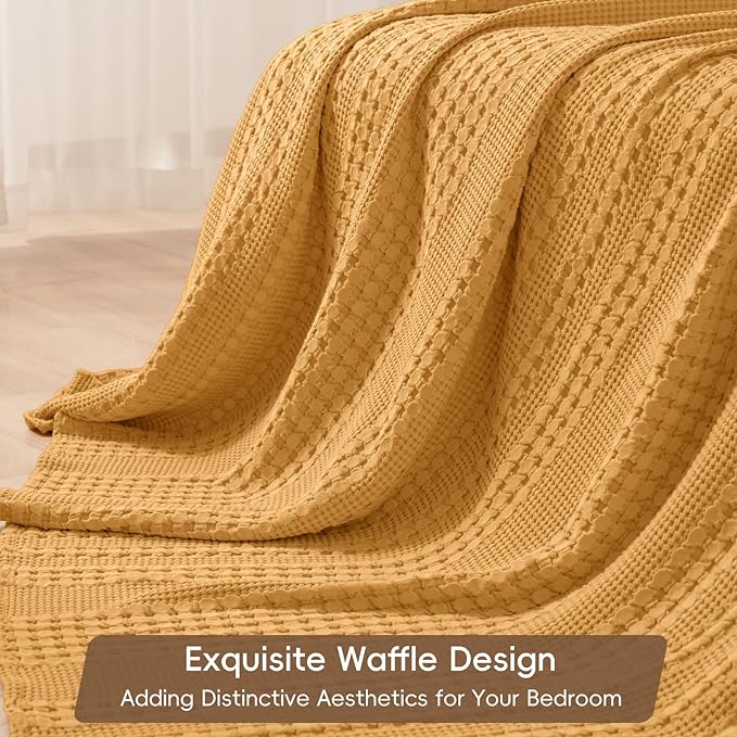 PHF 100% Cotton Waffle Blanket Queen Size for Bed, Lightweight Breathable and Soft for Summer, Luxury Aesthetic Waffle Weave Blanket for Home Decor & Gifts for Women, 90"x90", Pumpkin Orange