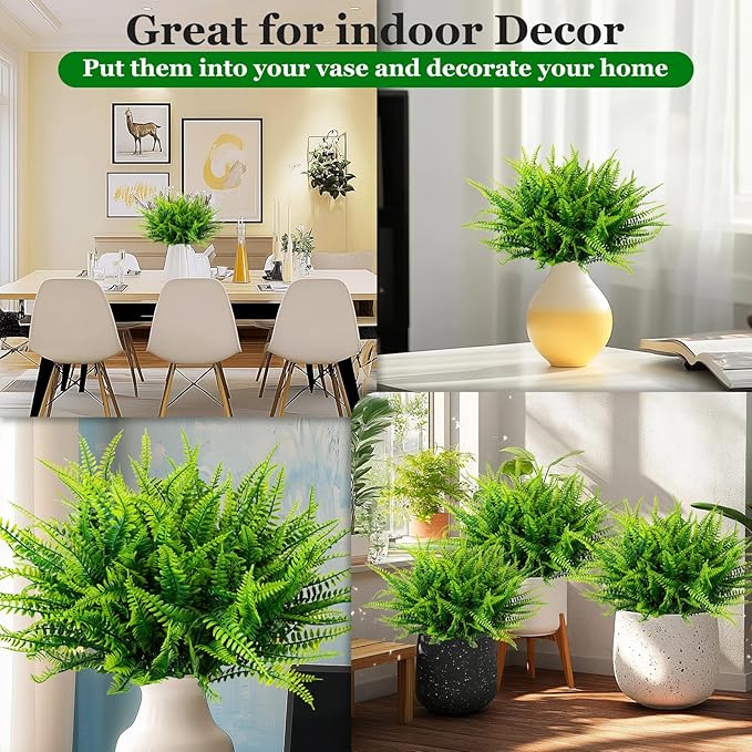 Nigirior 12 Bundles Artificial Fake Plants for Outdoor Faux Boston Fern for Home Decor UV Resistant Fake Plants Greenery for Front Porch Planter Indoor or Outdoor (Green)