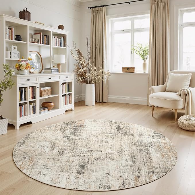 Lofus 6ft Area Rugs for Living Room, Gold Washable Area Rug with Non-Slip Backing,Soft Abstract Carpets for Bedroom Dining Room Home Office Indoor Nursery