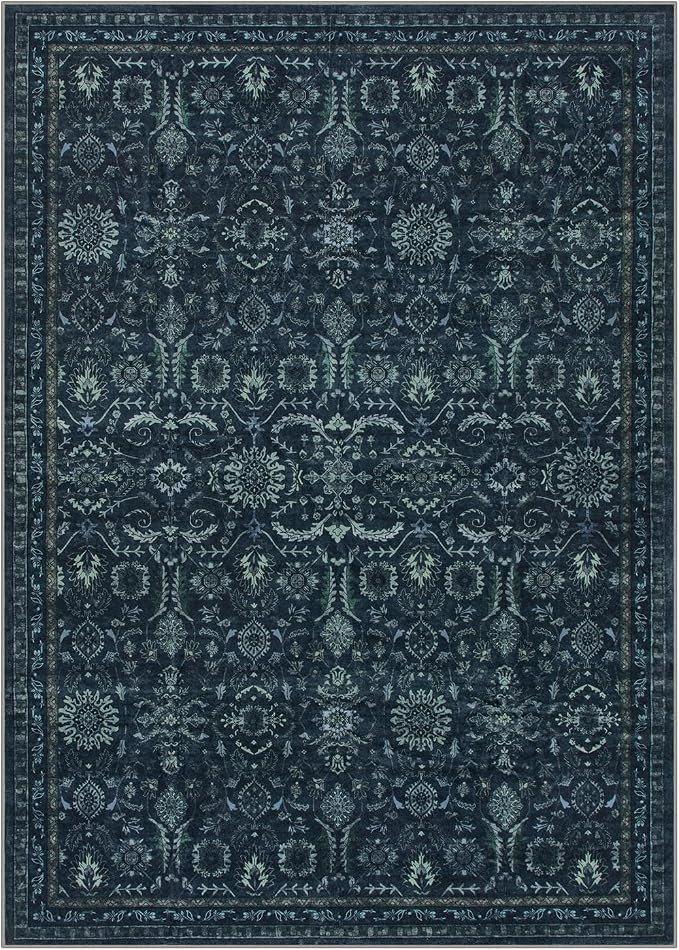 Lahome Navy Blue Rug 5x7, Boho Dark Washable Rugs for Living Bedroom Room | Vintage Carpet for Office, Rubber Backed Non Slip Carpets for Dorm Dining Room Apartment