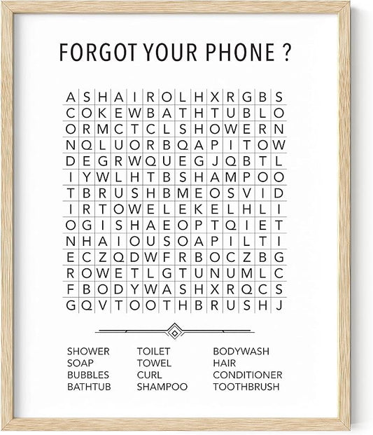 HAUS AND HUES Funny Bathroom Decor – Word Search Print for Kids’ Washroom, Guest Restroom Humor Poster, Whimsical Home Accent (16x20, Beige Frame)