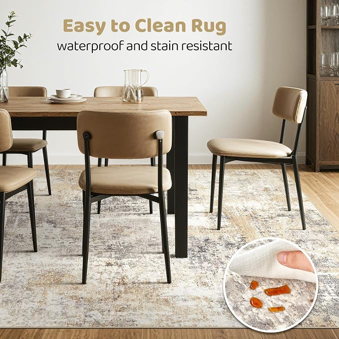 LOONGRUG 5x8 Area Rug Living Room: Machine Washable Large Abstract Soft Thin Rugs Stain Resistant Indoor Floor Non-Slip Accent Carpet for Bedroom Nursery Playroom Office Dining Room Dorm- Gray Gold