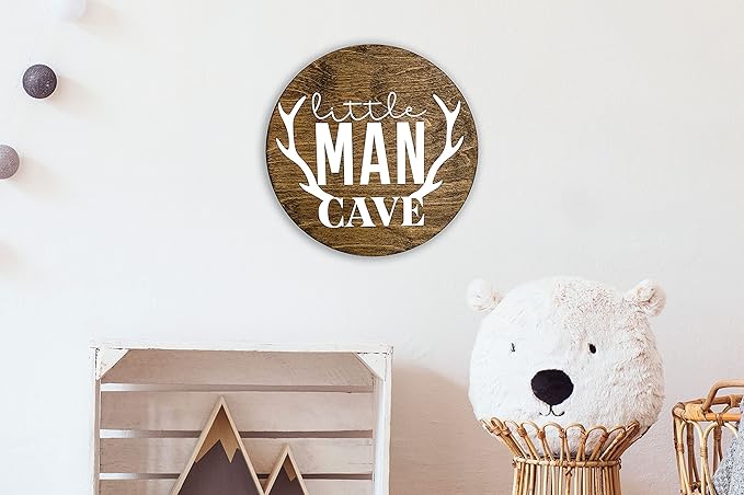 Little Man Cave, 12" Wood Wall Sign for Nursery, Bedroom, Living Room, Rustic Home Decor, Crib Decorations, Woodland Aesthetic, Gift for Newborn Boys, New Mom, Handmade, Hickory Hollow Designs