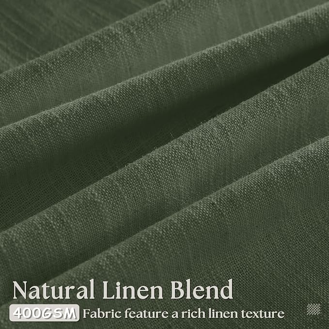 Pleated Linen Olive Green Curtains 102 Inches Long 2 Panels Set for Living Room Bedroom Neutral Farmhouse Cotton Linen Blend Back Tab Memory Shape Pinch Pleat Ceiling Floor 102 Inch Window Curtain
