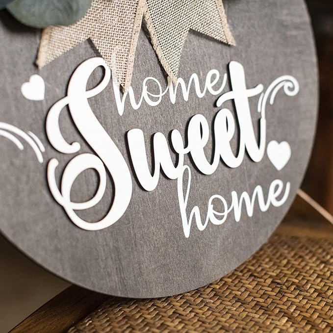 Welcome Sign for Front Door 3D Wooden Wreath Front Porch Decor Hanging for Farmhouse Home Outside Indoor (Brown-Sweet)
