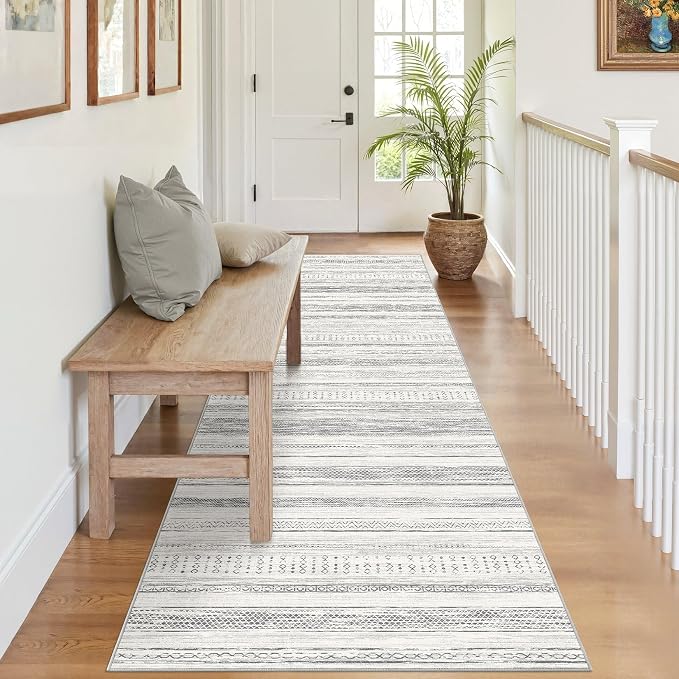 Tortania Area Rug 2x6 Runner Rugs - Washable Soft Neutral Boho Moroccan Farmhouse Rug Indoor Floor Carpet for Living Room Bedroom Kitchen Entryway Under Dining Table Home Office Decor - Light Grey