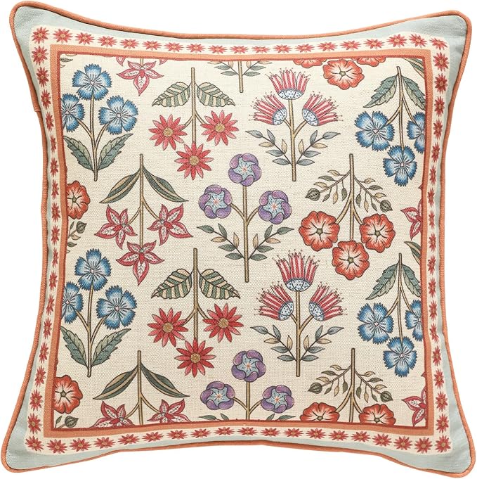 bilin gaier Designer Square Linen Throw Pillow Cover,18"x18"-Lohi A | Vintage Elegant Pillow Cover,Concealed Zipper Design,Colorful Floral Pattern,Sofas,Bedroom,Living Room,Lounge Chairs