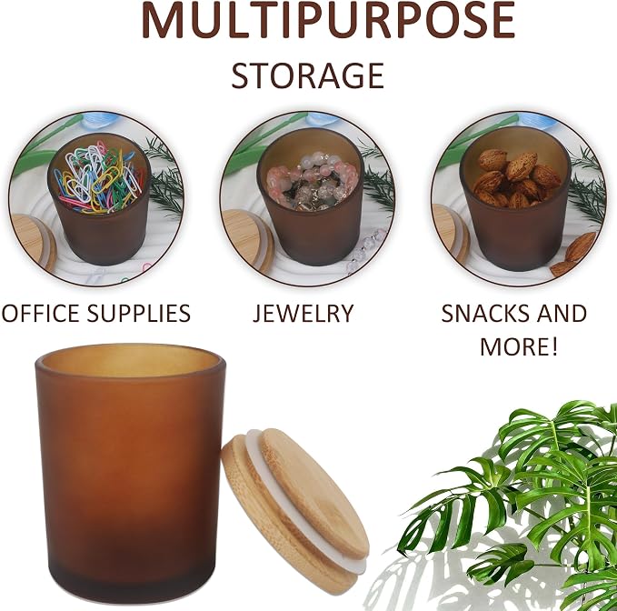 MILIVIXAY 12 Pack 7 OZ Frosted Amber Thick Glass Candle Jars with Lids - Bulk Empty Candle Jar for Making Candles - Spice, Powder Containers.