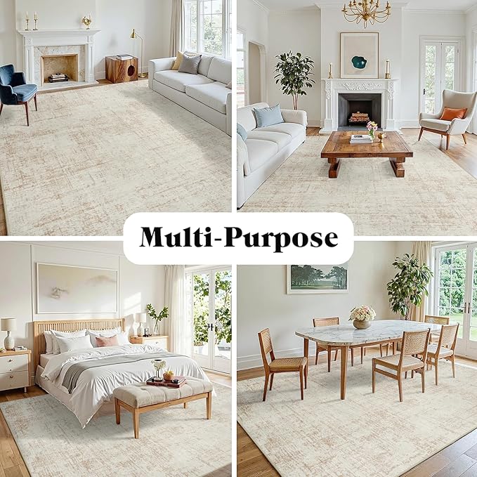 6x9 Area Rugs for Living Room Washable Rug: Anti-Skid Abstract Modern Living Room Rug Soft Thin Carpets Indoor Floor Non-Shedding Carpet for Bedroom Dining Farmhouse Nursery Home Office Beige White