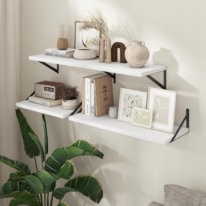 Axeman 12 Inch Deep Floating Shelves 30 Inches Long Set of 2 | 30'' x 12'' Rustic White Wood Shelves for Wall, Extra Deep Wall Shelves for Living Room Bathroom Kitchen