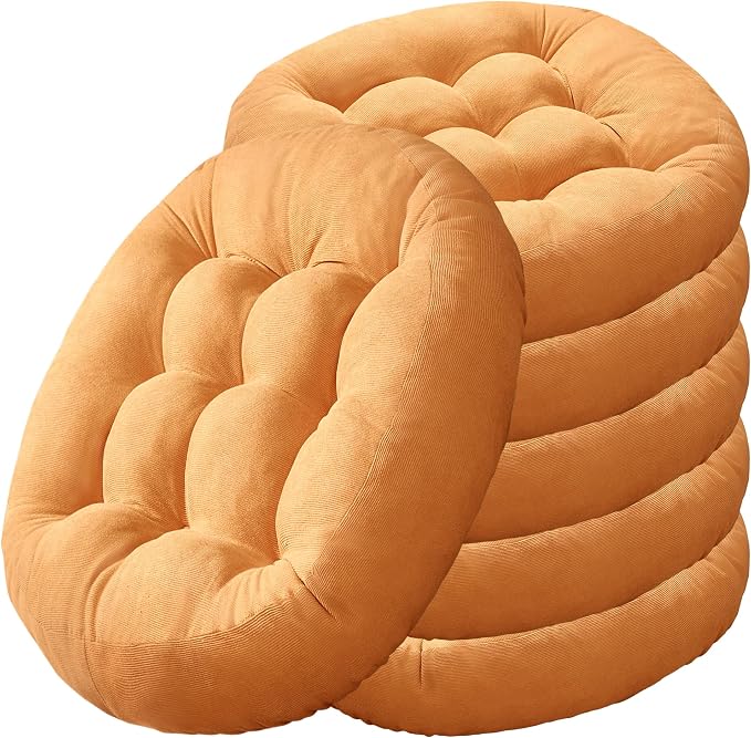 Degrees of Comfort Floor Cushion 6 Pack for Meditation, Office & Lounge – Corduroy Soft Seating Set, 22 Inch, High-Density Foam, Round Shape, Yellow