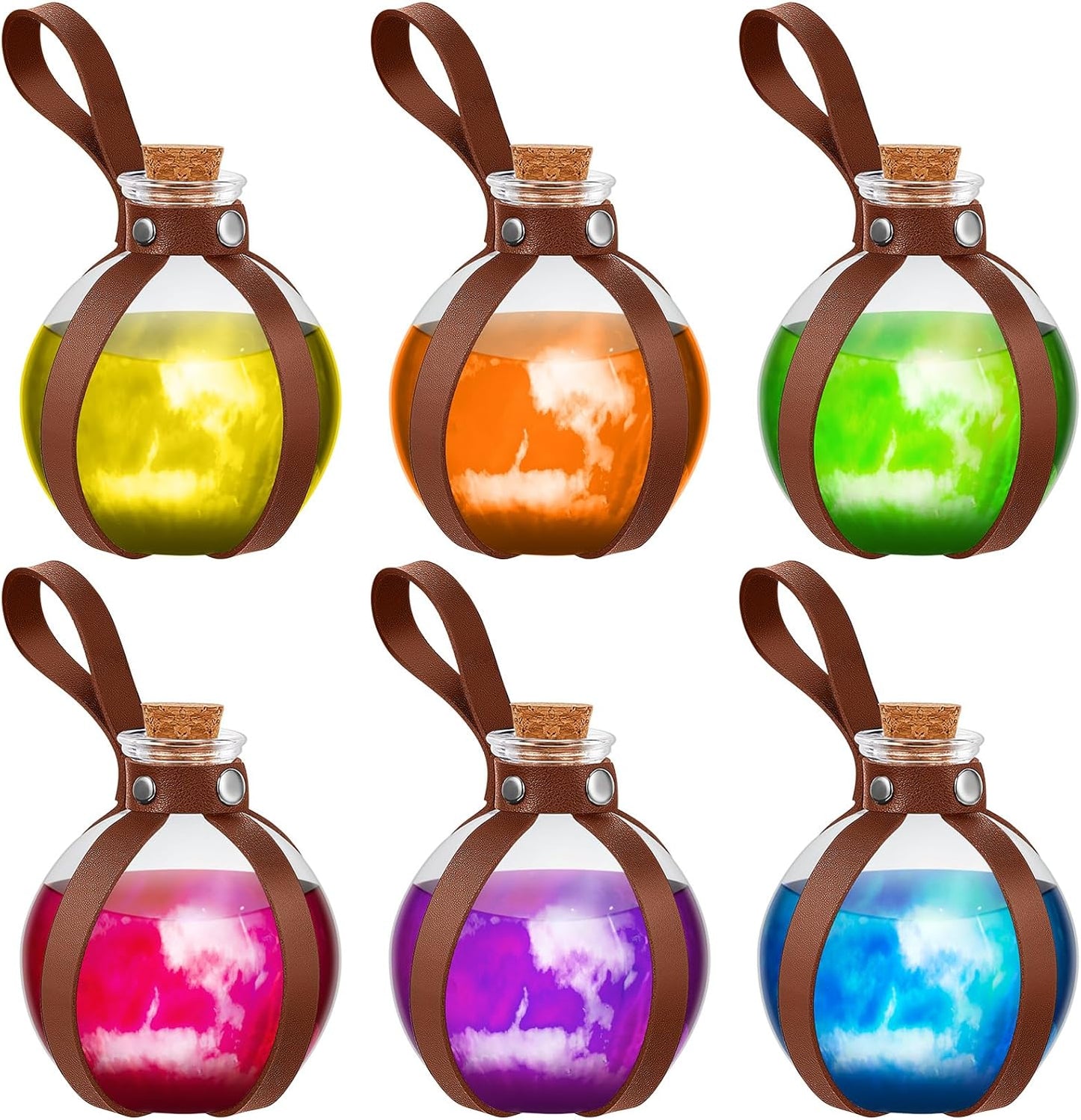 Patelai 6 Pcs Halloween Glass Potion Bottles with Belt Cork Renaissance Witch Costume Accessories Witch Props Potion Bottle for Halloween Party Decor Cosplay DIY Crafts Gift (Brown)