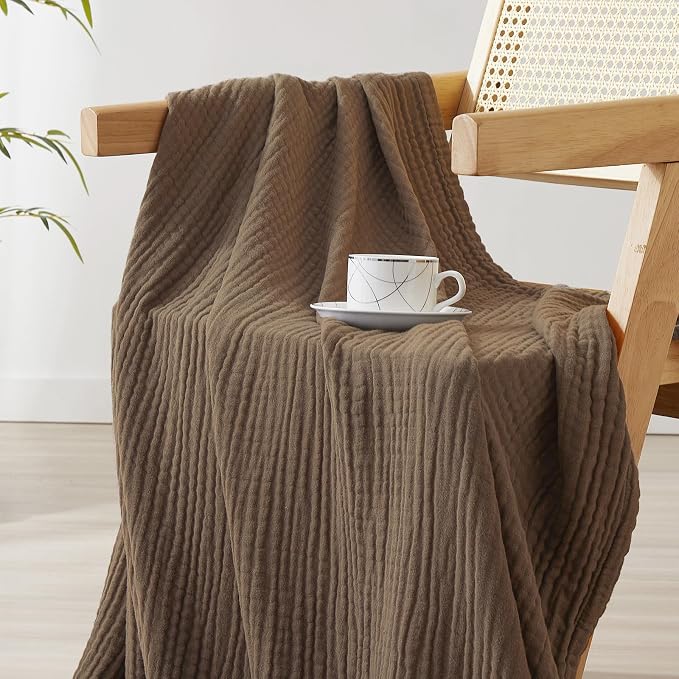 David's Home Soft Muslin Blanket King Size for Adults, 60% Rayon 40% Cotton, Breathable Lightweight Cooling Blanket for Hot Sleepers, 4-Layer Cozy Gauze for Bed, 108"x90", Chocolate