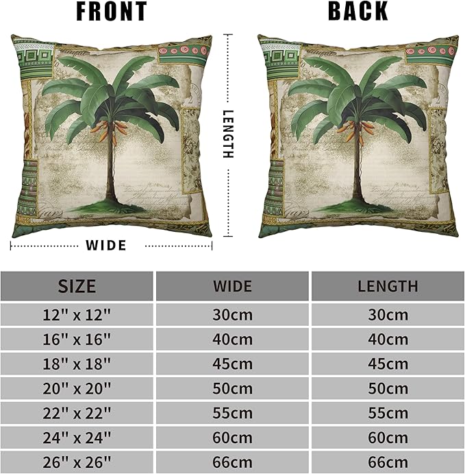 Hawaii Coconut Tree Pillow Covers Tropical Palm Tree Throw Pillow Covers Set of 2 Banana Tree Cushion Case 24x24 for Living Room Indoor Outdoor Decor