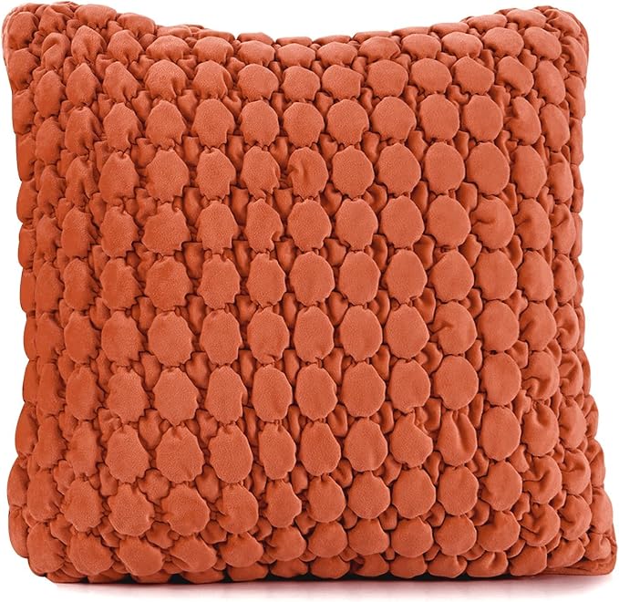 Throw Pillow Cover 18x18 1 Piece Velvet Square Pillowcase Soft Skin-Friendly Thickened Decorative Farmhouse Cushion Covers Soft Bubble Texture for Couch Sofa Bedroom Living Room,Rust
