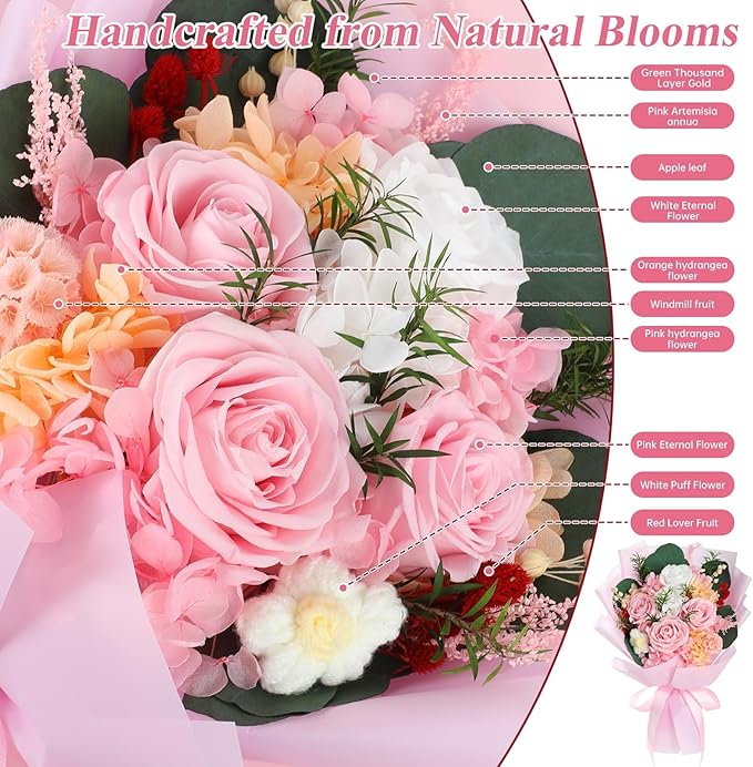 Flowers for Delivery, Preserved Flowers Bouquets – 4 Eternal Pink Roses that Last 2-3 Years,Gift for Mom Grandma Wife on Mother's Day,Forever Flowers for Birthday Valentines Anniversary Home Decor
