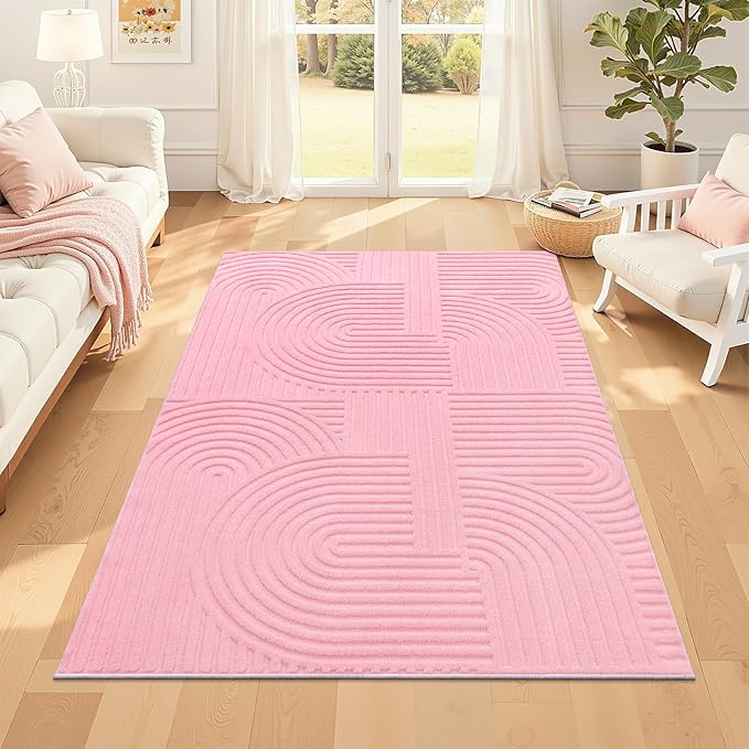 Pauwer Pink Area Rug for Girls Bedroom 4x6 Soft Fluffy Non Slip Machine Washable Rugs Arch Modern Indoor Mat Fuzzy Floor Carpet for Kids Nursery Living Room Dorm Playroom Dining Baby Home Decor