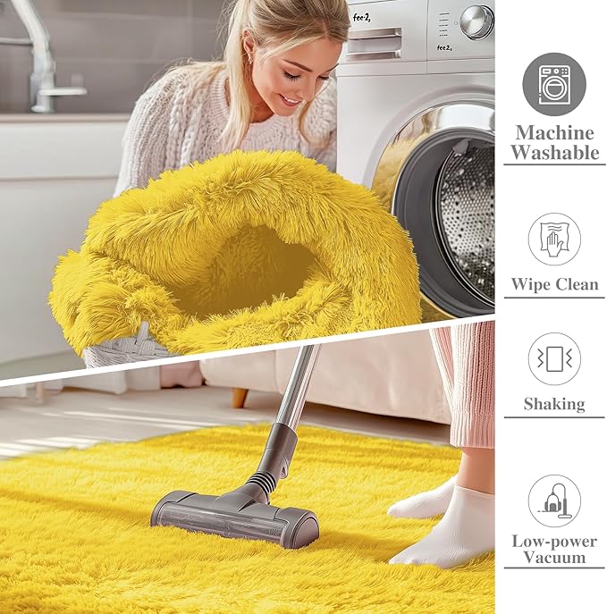 OLANLY 5x7 Machine Washable Large Area Rugs for Living Room, Bedroom, Soft Fluffy Shaggy Bedside Rug, Indoor Floor Carpet for Kids Girls and Boys, Dorms, Nursery, Home Decor Aesthetic, Yellow