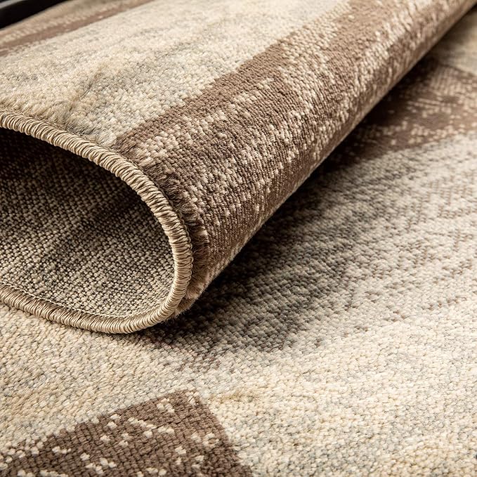 Superior Indoor Area Rug, Jute Backed, Modern Geometric Patchwork Floor Decor for Bedroom, Office, Living Room, Entryway, Hardwood Floors, Rockwood Collection, 8' x 10', Slate