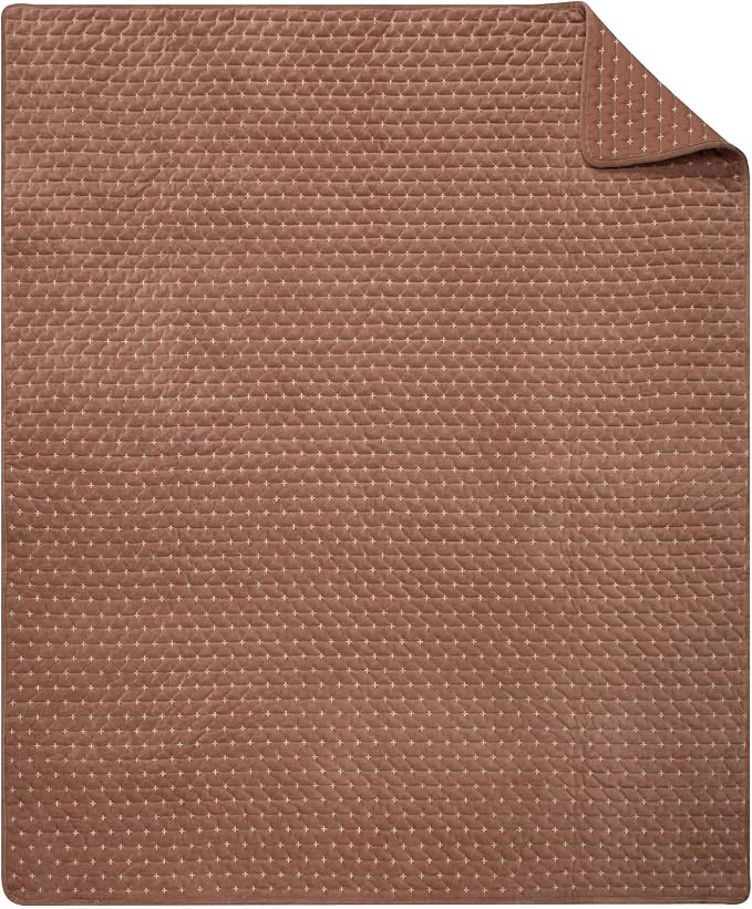 Levtex Home - Velvet Stitch - Throw - Cross Stitch Velvet - Rust with White - Quilt (50x60in.) and Sham 50x60in. - Polyester