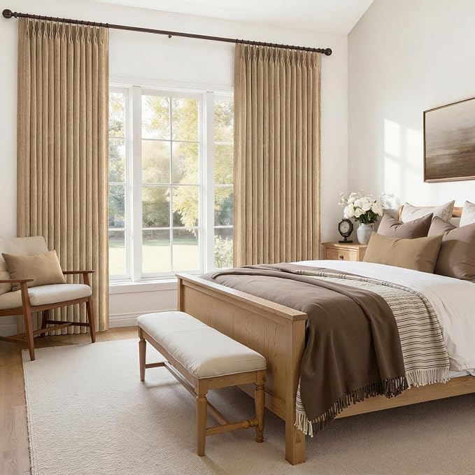 Pleated Linen Rust Brown Curtains 84 Inches Long 2 Panels Set for Bedroom, Memory Trained Pinch Pleat Light Filtering Semi Sheer Window Drapes Living Room Rustic Curtain 84 Inch Length with Back Tab