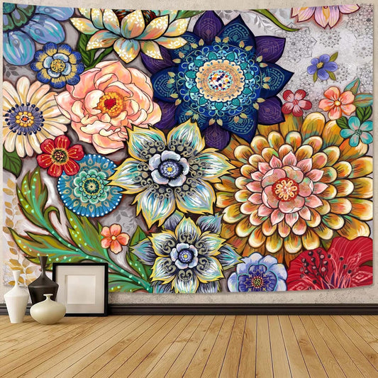 Neasow Colorful Floral Tapestry Wall hanging, Bright Boho Fabric Blossom Tapestries, Multi Color Tapestry for Bedroom Home Hippie Wall Decor 68×90 inch