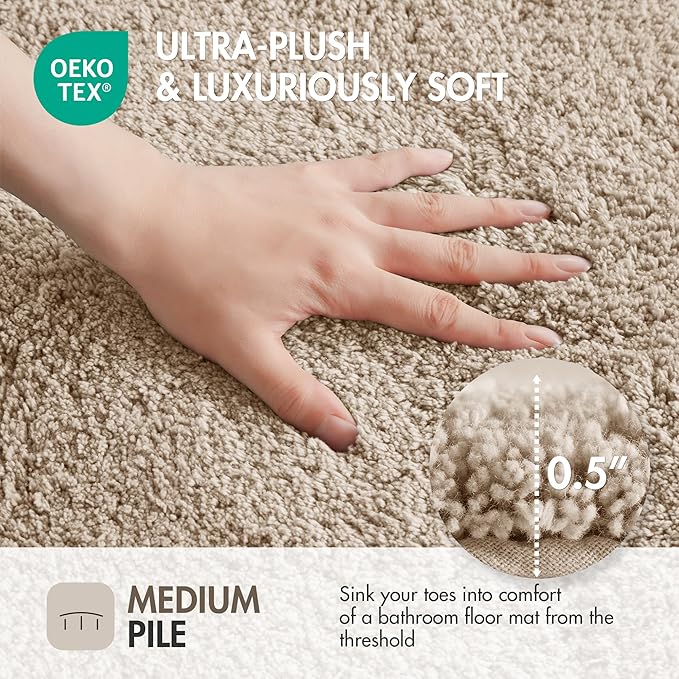 Madison Park Evan Cotton Tufted Washable Bath Mat , Luxury Solid Bathroom Rugs , 24" x 72" , Taupe
