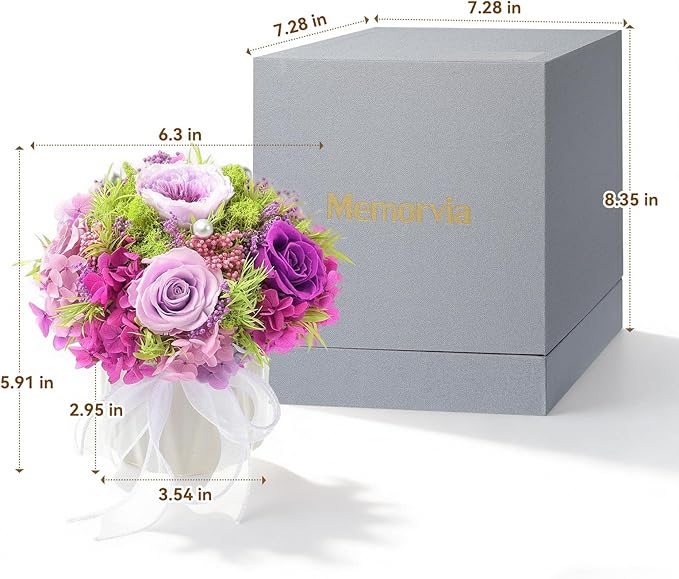 Preserved Flower Bouquet with Vase for Delivery Prime, Natural Forever Rose (Pink Eternal Floral Arrangement)
