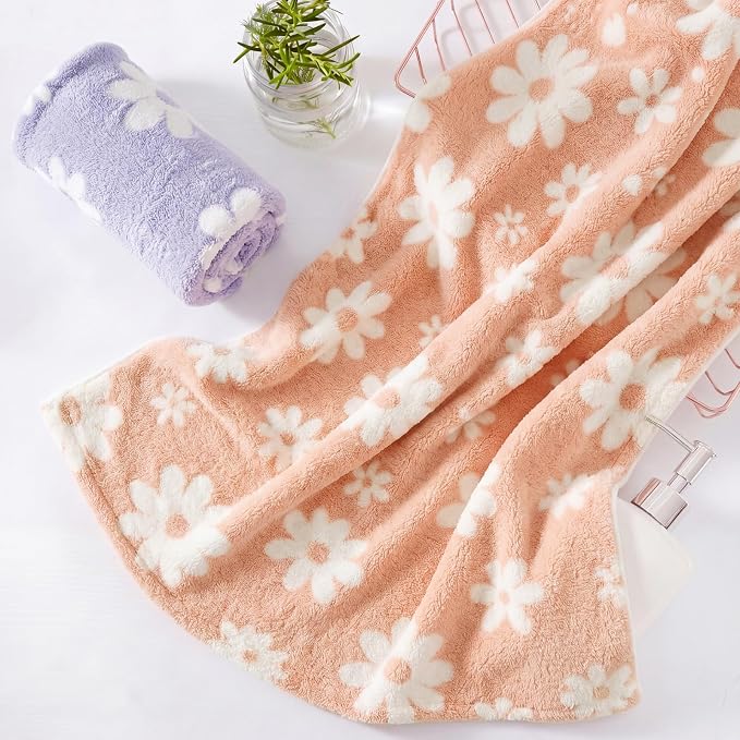 WRENSONGE Soft Throw Blanket for Couch-Cozy Reversible Knitted Blankets | Lightweight Warm Fluffy Decor for Women, Mom, Her & Girls, Sofa, Chair, Bed, 50x60in,Daisy Floral Peach Orange