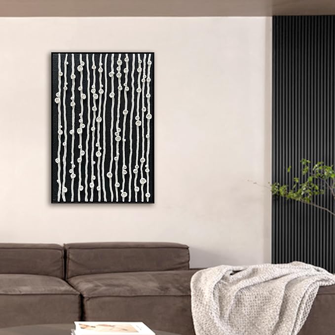 NANKAI Art Hand-Painted White Texture Art Modern Minimalist Decorative Oil Paintings are Suitable for Home Corridor Wall Decoration 36x24 Inches (with Solid Wood Exterior Frame)