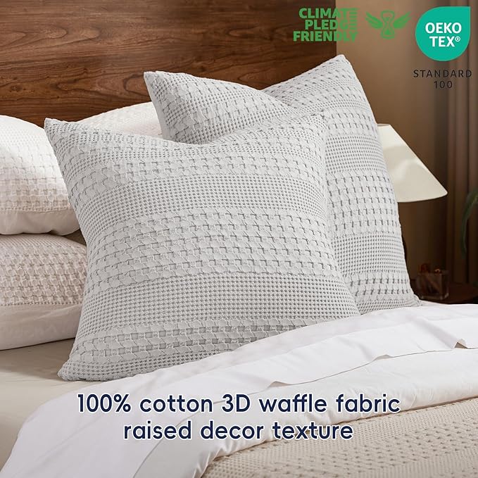 PHF 100% Cotton Waffle Weave Pillow Covers 24" x 24", 2 Pack Luxury Square Shell for Elegant Home Decor, No Filling, Luxury Aesthetic Soft Pillow Covers for Bed, Light Grey