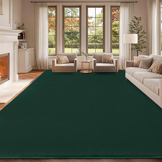 qulint 8x10 Rug for Living Room, Washable Dark Green Carpet for Bedroom with Thickened Memory-Foam, Modern Minimalist Large Area Rug Solid Comfy Non Slip Rug for Dining Room Classroom Home Decor