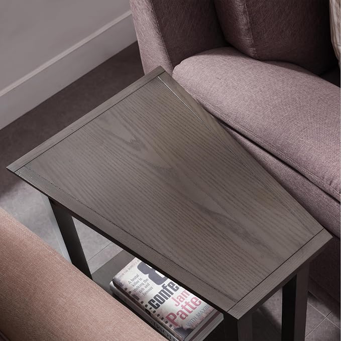 Leick Home 10056-GR Slate Recliner Wedge Table with Shelf, Smoke Gray Oak and Black