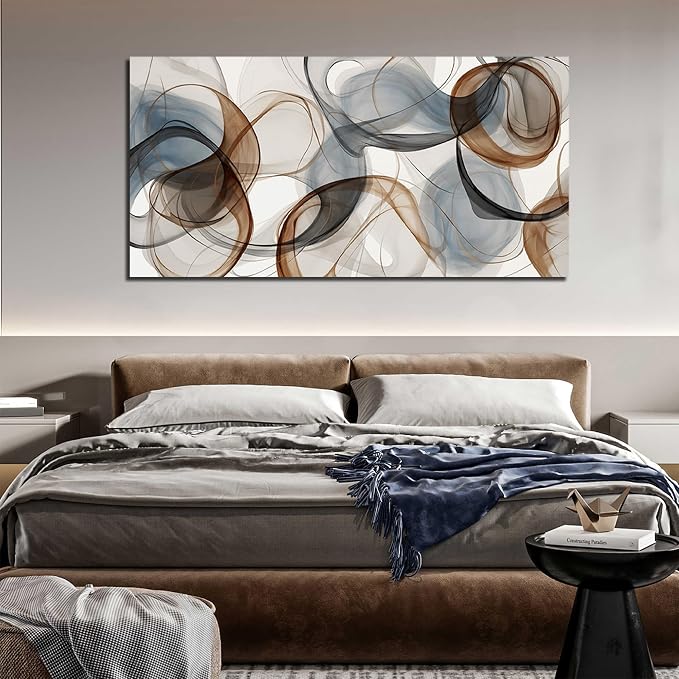 AOZEMI Abstract Art Wall Decor Light Blue Wall Art Brown Canvas Art Print Modern Large Artwork for Bedroom Bathroom Living Room Office 29"x 59"