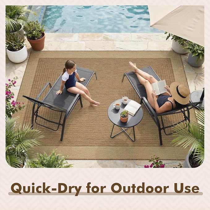 MontVoo-Outdoor Rug-Patio Rug 4x6 ft Polypropylene Indoor Outdoor Rugs Outdoor Carpet for Patio Deck Balcony Porch, Textured Weave, Durable for High Traffic, Fade-Resistant, Modern Neutral Brown