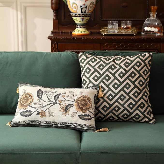 ISAENNE Vintage Elegant Linen Rectangle Throw Pillow Cover,20"x12"-Murad C | Designer French Pillow Cover,Concealed Zipper Design,Sofa,Bedroom,Living Room,Lounge Chairs,All Season Home Decor