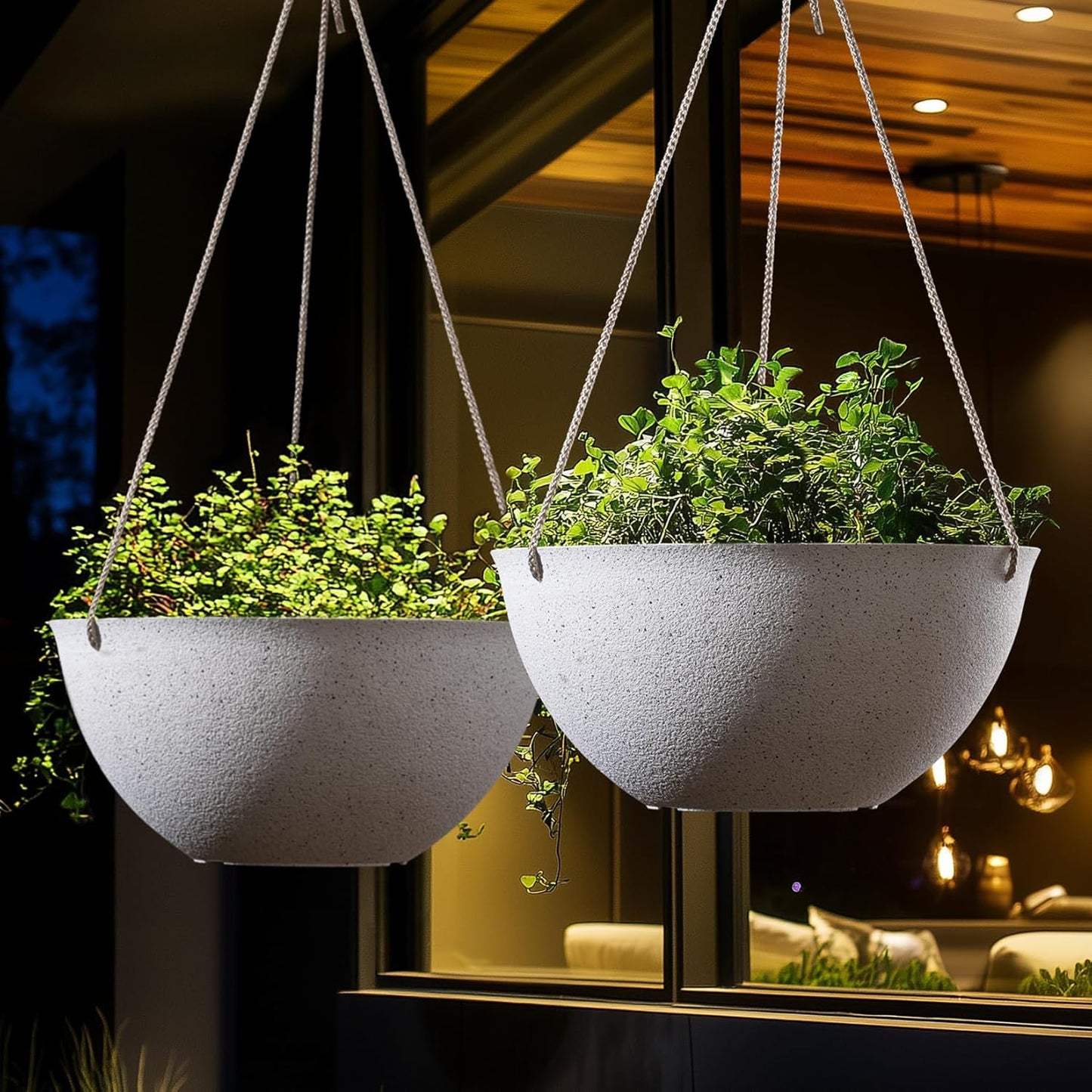 LA JOLIE MUSE Large Hanging Planters for Outdoor Plants - 13 Inch Hanging Flower Pots Set of 2, Speckled White