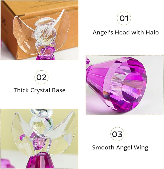 HDCRYSTALGIFTS 3'' Purple Crystal Guardian Angel Figurine Gifts for Women,Art Glass Angel Ornaments Statue Collectibles Home Decor